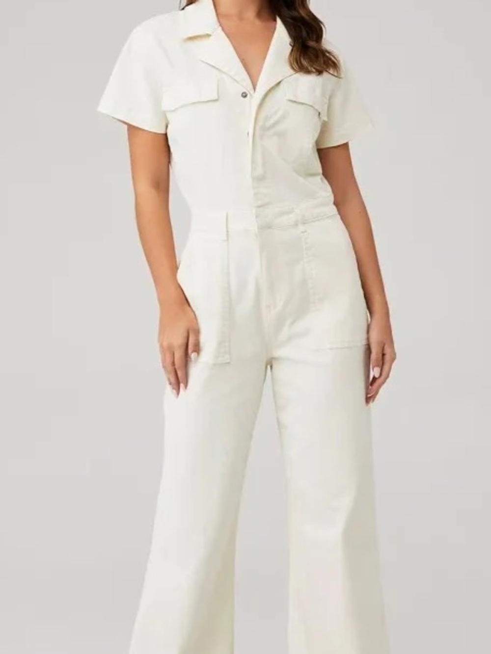 pistola Cream Short-Sleeve Wide-Leg Utility Jumpsuit
